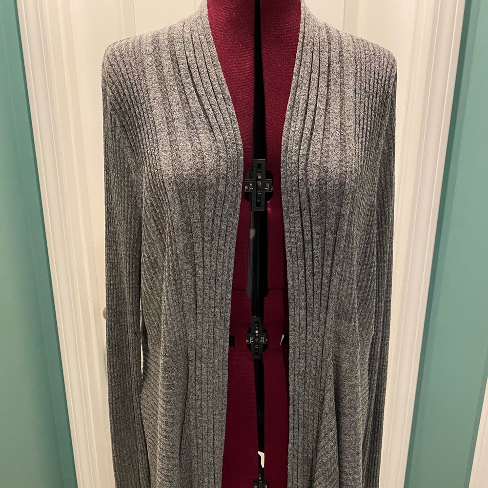 Drape-front peplum cardigan